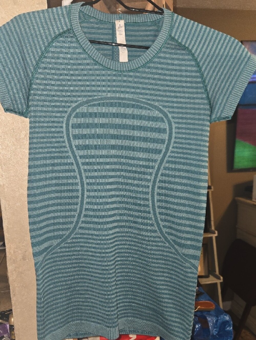 lululemon athletica Teal Striped Short Sleeve Crew